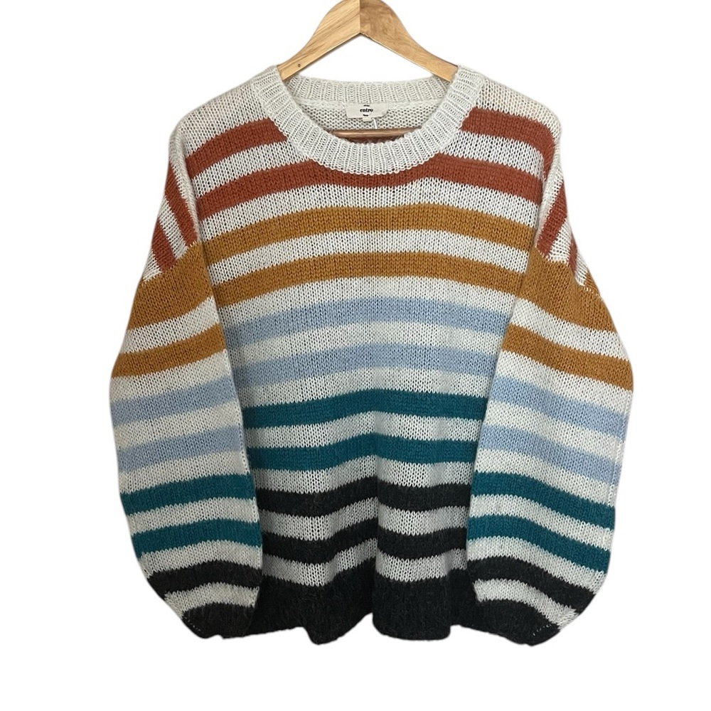 Entro•Multi Color Stripe Crew Neck Sweater - Picture 2 of 6